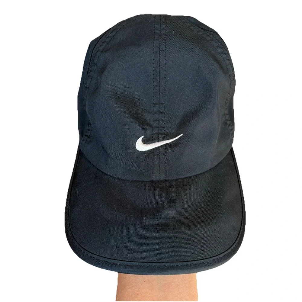 Nike Featherlight Women's Dri-Fit Hat Cap Black White Logo Swoosh‎ Running